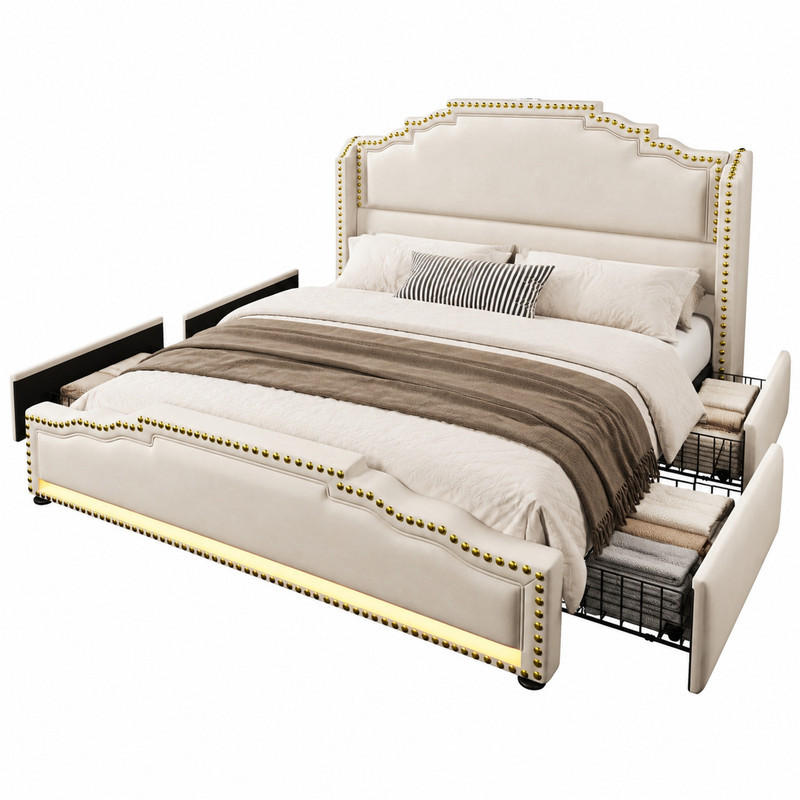 Beauniv Polsterbett Beige 160x200 cm
