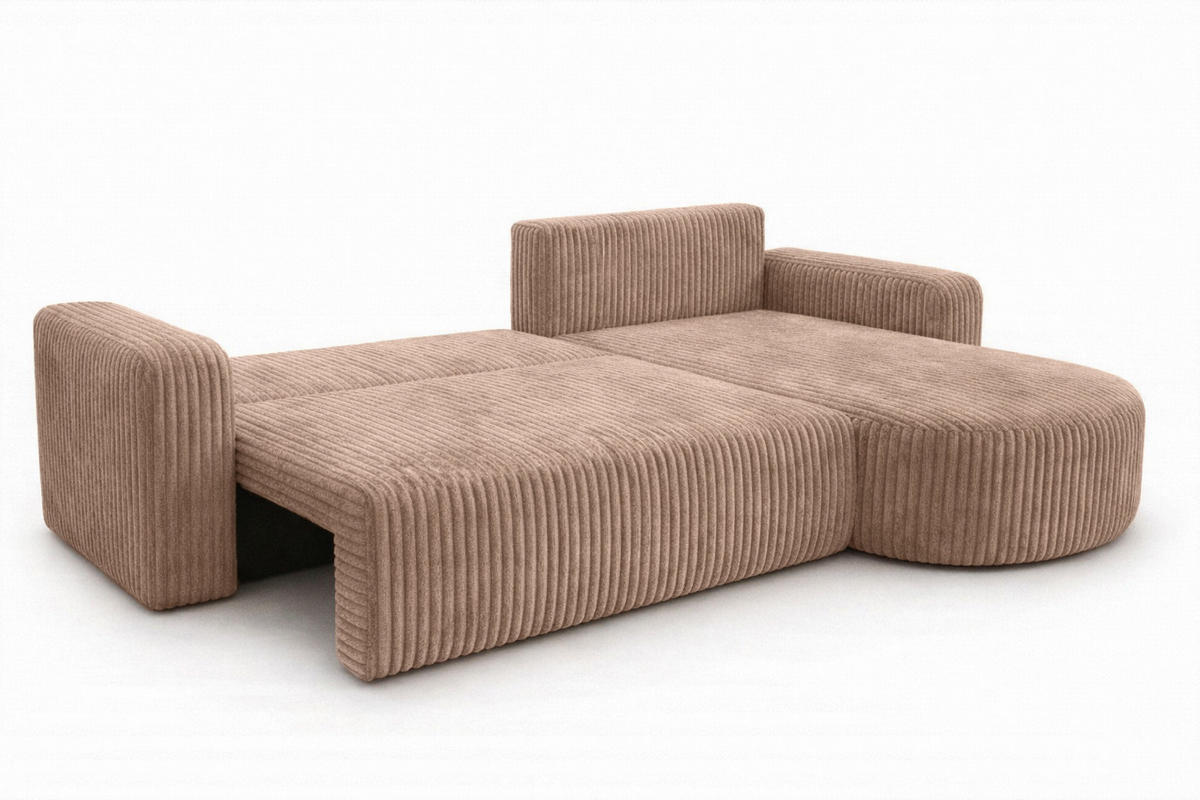 ECKSOFA Mit Schlaffunktion, Cordstoff Tilia, Braun, Rechts, ROUND ONE XL - Braun, Holz (271/175cm) - Kaiser Möbel
