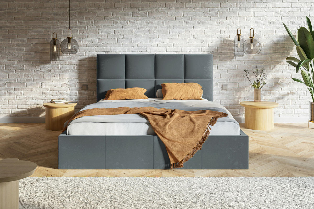 DOPPELBETT 180x200 mit Lattenrost Fado, Bettkasten, Samtstoff, Dunkelgrau - Dunkelgrau, Holz/Textil (180/200cm) - Emporius