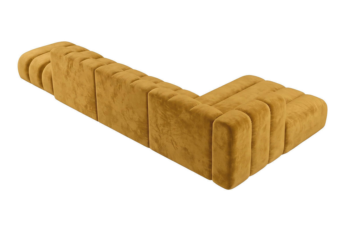 ECKSOFA Modulares In L-Form Mit Hocker, Velvet-Stoff Riviera, Senffarbe, Rechts, GRAND - Gelb, Holz (386/179cm) - Kaiser Möbel