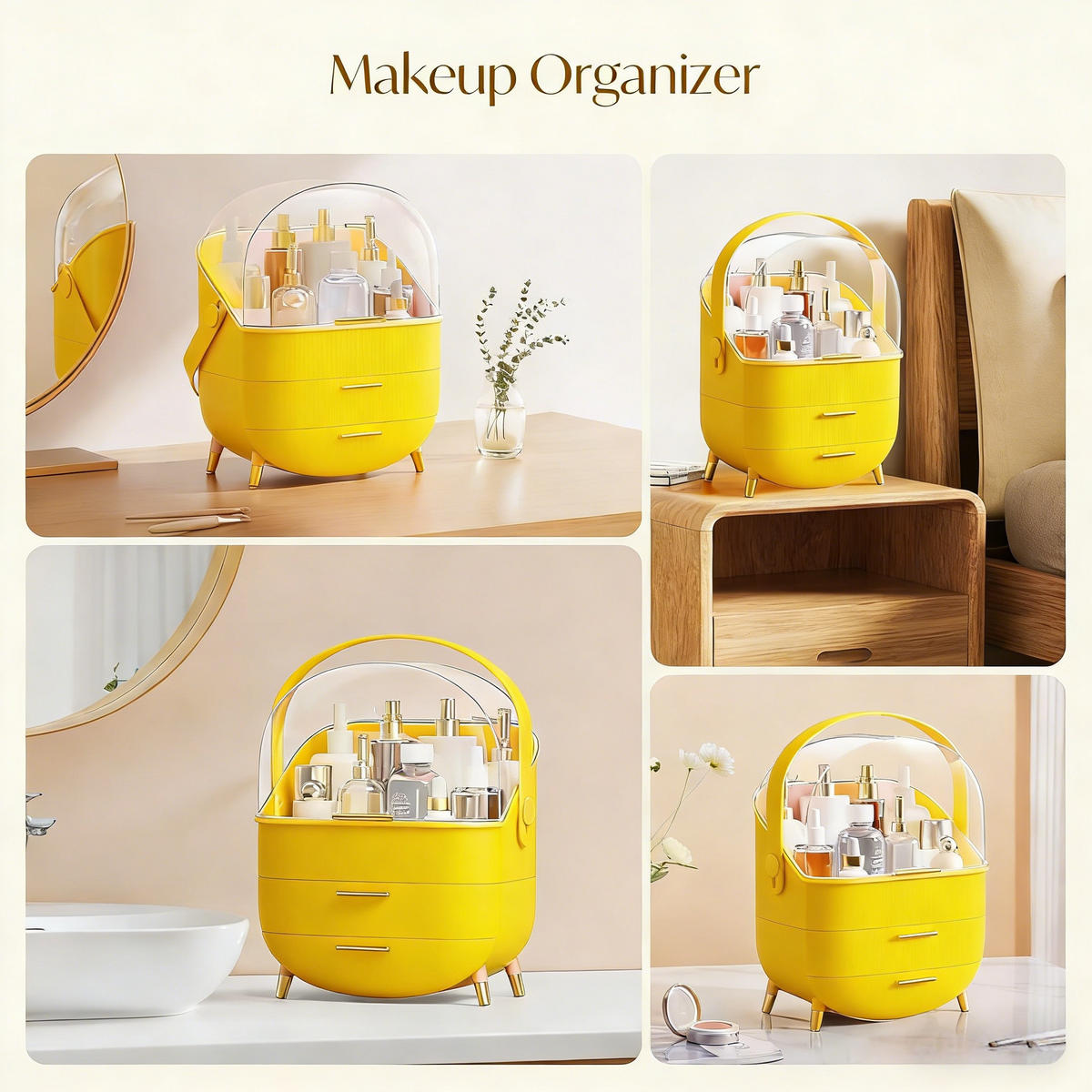KOSMETIK ORGANIZER Thalya 29/19/38 cm - Gelb, Kunststoff (19/38/29cm) - ZMH