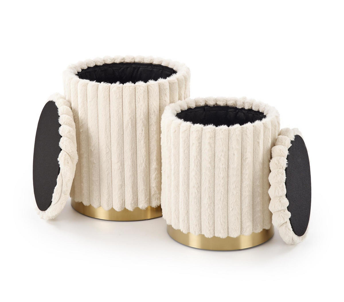 Pouf-Set der gepolsterten AUREA Creme - Creme, Textil (40/45/40cm) - Lookway