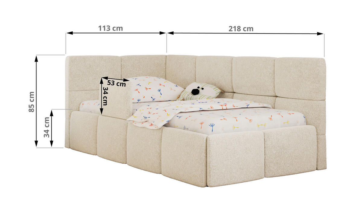 DĚTSKÁ POSTEL ARVO ALTA 90/200 - Béžová Strukturovaná látka - Pravá - béžová, textil (90/200cm) - MKS