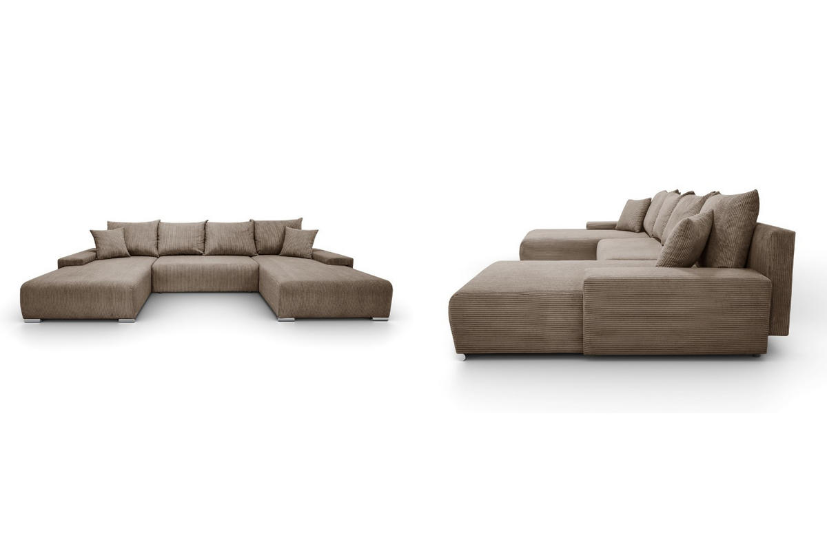 WOHNLANDSCHAFT Lauren in U-Form 348 x 188 cm, 5 Sitzer, Bettzeugablage, Big Sofa, Eckcouch, Cord, hellbraun - Hellbraun, Kunststoff (348/93/188cm) - Margaret Hadas24