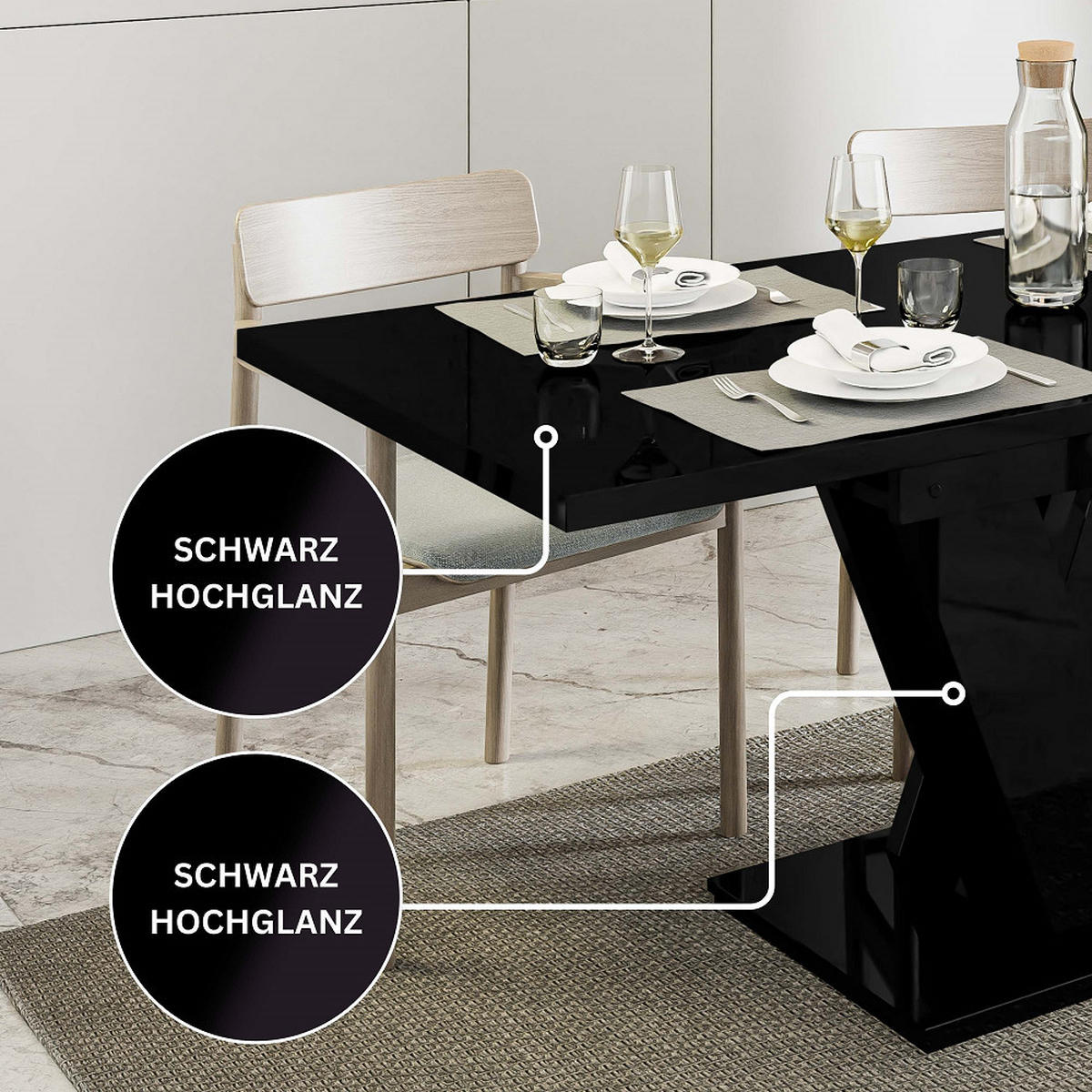 ESSTISCH Schwarz Hochglanz Ausziehbar 120 - 160 cm - Schwarz Hochglanz, Holzwerkstoff (120/80/75cm) - PROSPERO