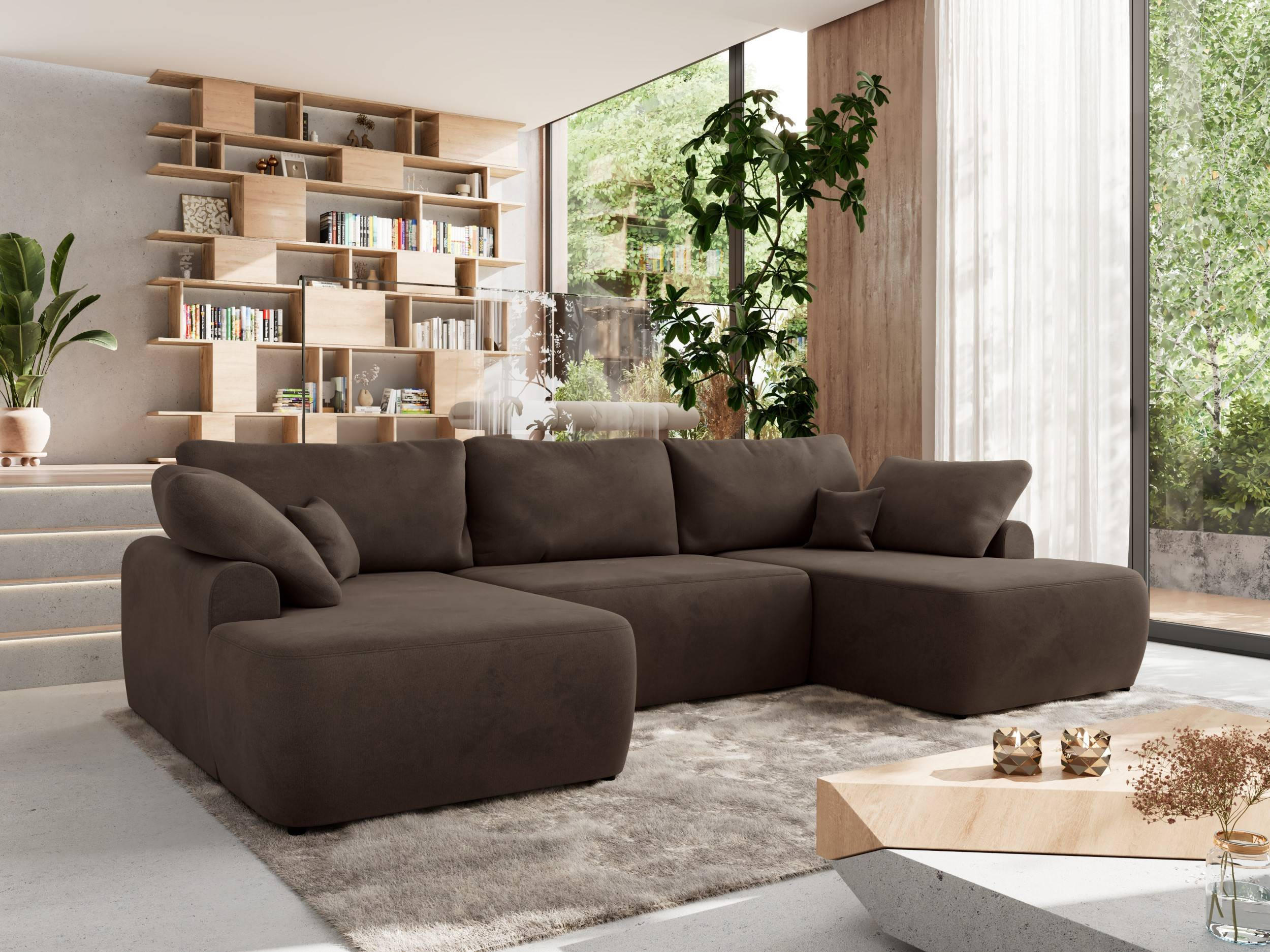 WOHNLANDSCHAFT CUBO U Braun Velvet - Schwarz/Braun, Kunststoff/Textil (370/100/187cm) - MKS