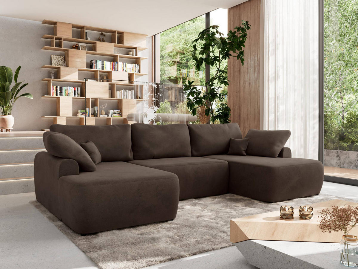 WOHNLANDSCHAFT CUBO U Braun Velvet - Schwarz/Braun, Kunststoff/Textil (370/100/187cm) - MKS