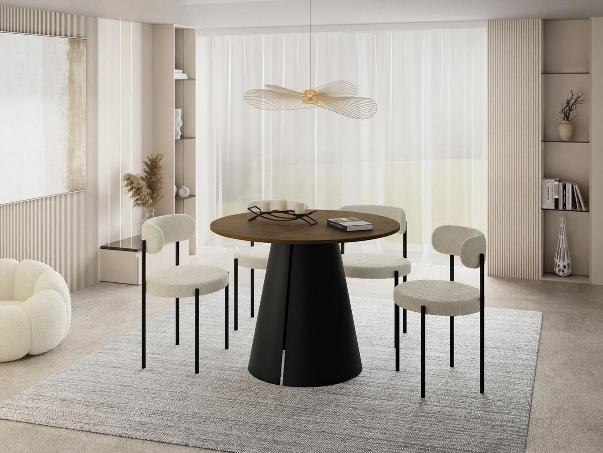ESSTISCH Lamio runder ausziehbarer, Eiche Braun Rustikal 100-180/100/76 cm - Alteiche/Schwarz, Holzwerkstoff/Metall (100/100/76cm) - WFL GROUP