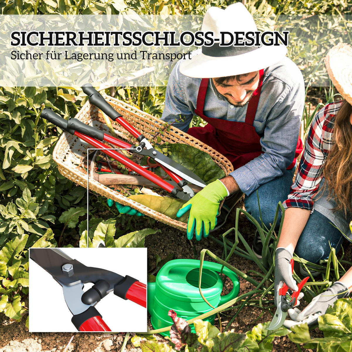 GARTENSCHERENSET 3-teilig aus Metall, Kunststoff Rot - Rot, Metall (20/2.4/65cm) - Outsunny