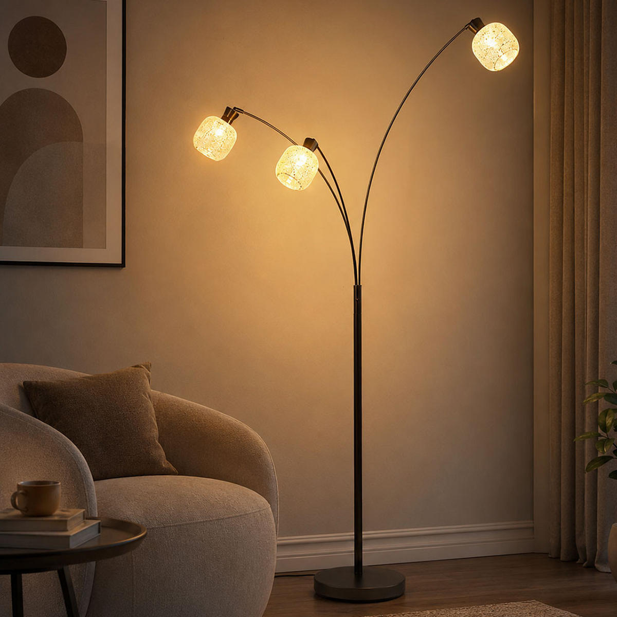 LED STEHLEUCHTE Metall, schwarz-chrom matt, Glas, Schalter - Orange, Glas (84.5/100/200.5cm) - Globo Lighting