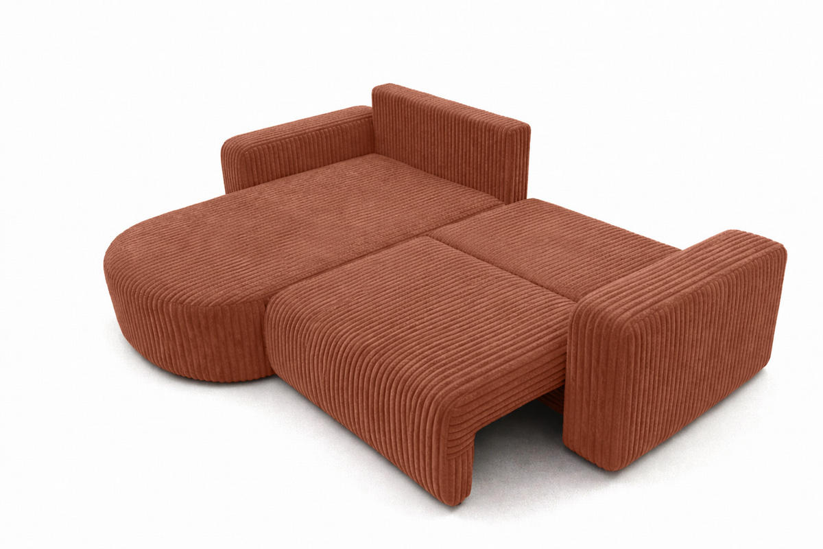 ECKSOFA Mit Schlaffunktion, Cordstoff Tilia, Kupfer, Links, ROUND ONE - Orange, Holz (244/175cm) - Kaiser Möbel