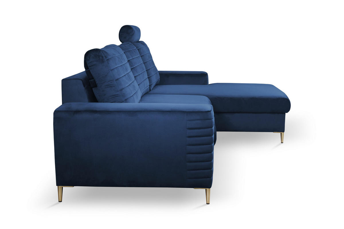 ECKSOFA GRIFO R-S Blau Velours-Stoff mit Schlaffunktion - Blau, Holz (253/165cm) - MASSENO
