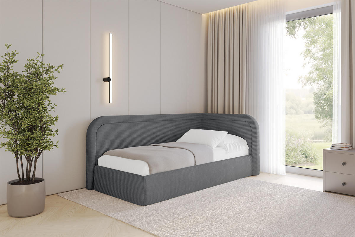 EINZELLBETT Jugendbett mit Bettkasten, Links - JOVY 80x200 Dunkelgrau - Graphitfarben, Holzwerkstoff/Textil (80/200cm) - ALTDECOR