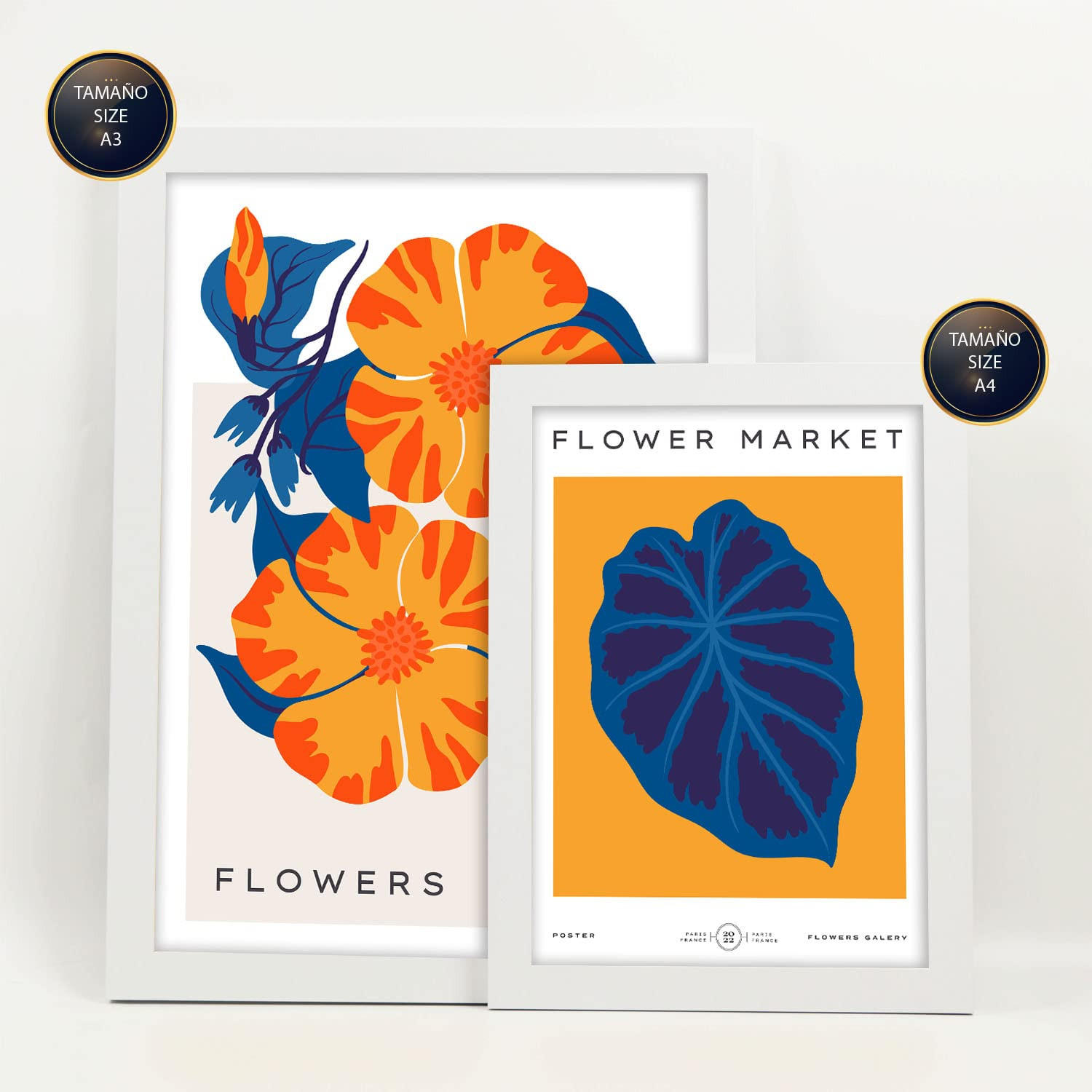POSTER Set Mit 6 Blumen Oranger Dschungel Natur Und Botanikdrucke Für Innenarchitektur A3 & A4 Weißer Rahmen - Weiß, Papier (29/3cm) - Nacnic
