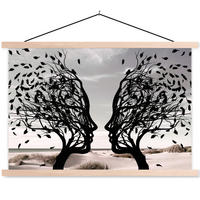 POSTER Strand - Meer - Menschen - Baum - Moderne Kunst 90x60 cm - Hellgrau, Textil (90/60/0.15cm) - MuchoWow