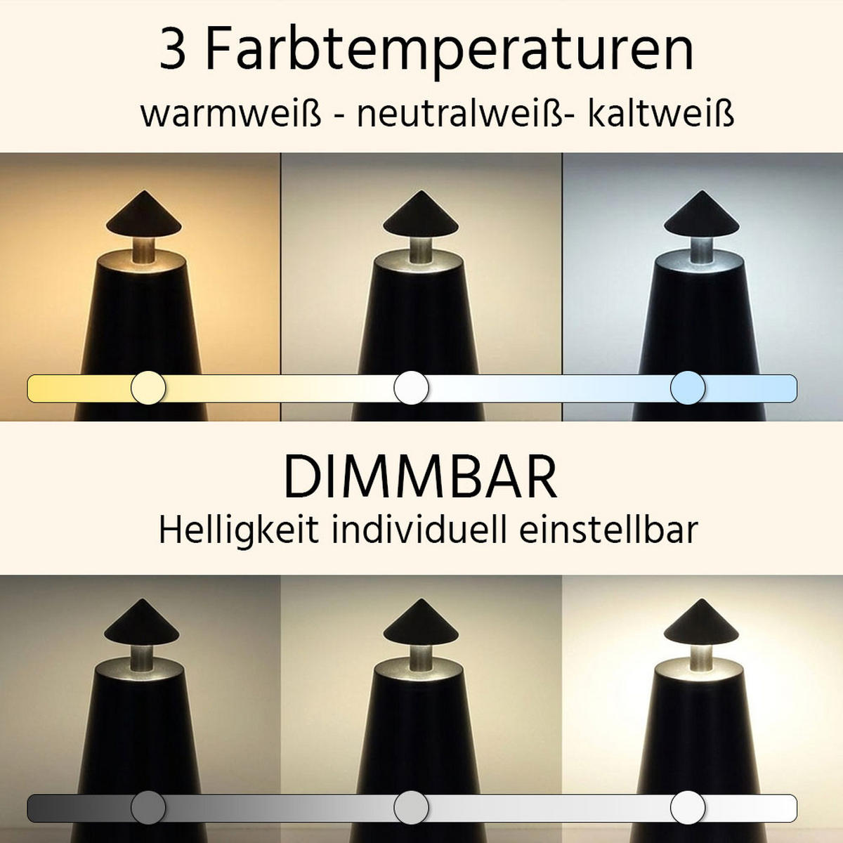 LED-TISCHLEUCHTEN 2er Set CCT Touchdimmer - Schwarz, Metall (9/9/19cm) - Globo Lighting