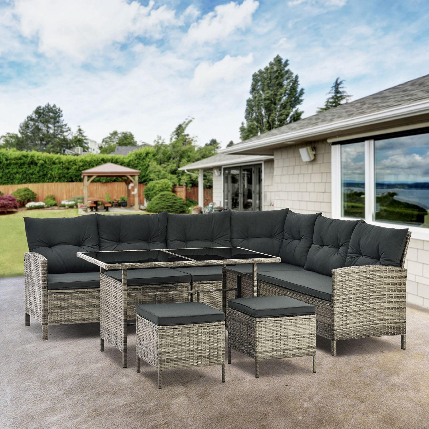 LOUNGEGARNITUR Manacor grau-meliert, dunkelgrau - Grau, Kunststoff/Metall - Juskys