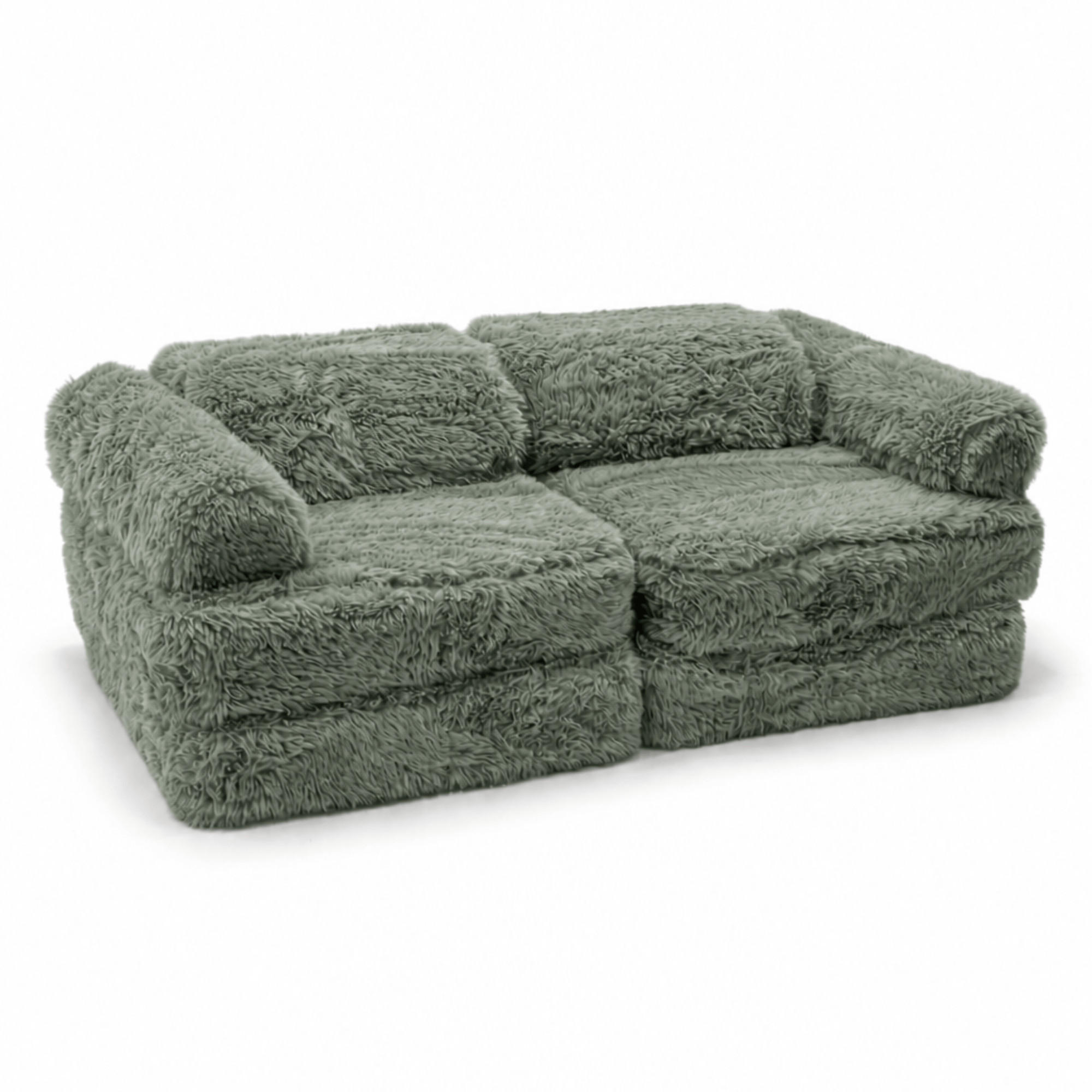KINDERSOFA Mammoth 6-teilig flauschig - Salbeigrün, Textil (120/25/60cm) - MeowBaby