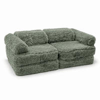 KINDERSOFA Mammoth 6-teilig flauschig - Salbeigrün, Textil (120/25/60cm) - MeowBaby