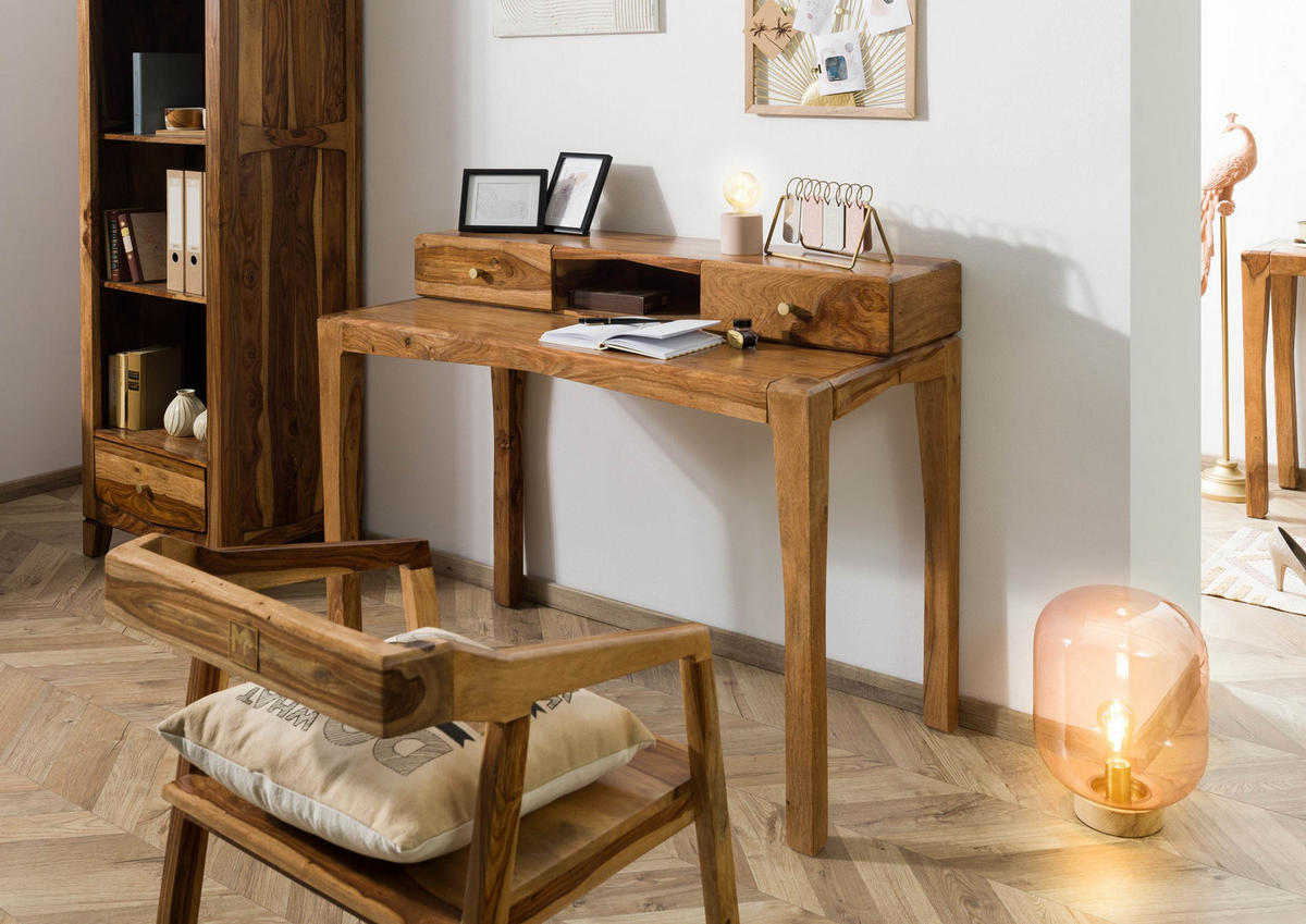 SCHREIBTISCH Sheesham 120x60x95 braun lackiert ANCONA #150 - Braun, Holz (60/120/95cm) - Massivmoebel24