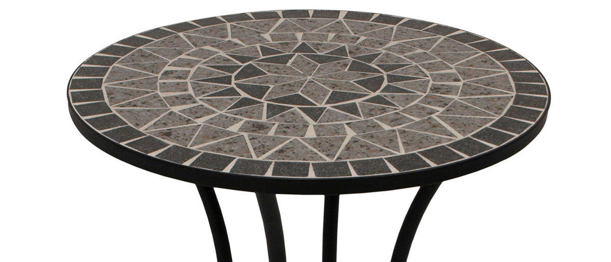 BISTROTISCH Derby mit Mosaik-Tischplatte grau/weiss - Gestell aus schwarz pulverbeschichtetem Eisen 60x60x70 cm - Schwarz, Metall (60/60/70cm) - TPFGarden