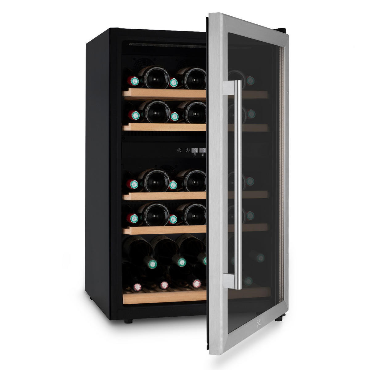 WEINKÜHLSCHRANK CAVCD53 Schwarz und Silber, 53 Flaschen , Kapazität 128L, 2 Temperaturzonen, Elegantes Design aus Edelstahl, Anti-UV, LED - Schwarz, Metall (54/89.5/55cm) - Les Petits Champs