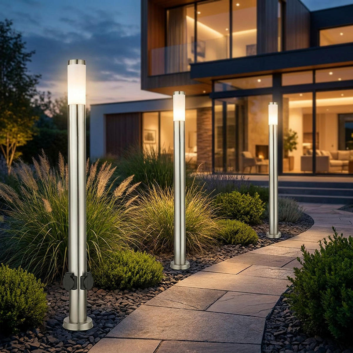 WEGLEUCHTE Edelstahl Opal Silber 3er Set - Silberfarben, Metall (12.7/12.7/110cm) - Globo Lighting