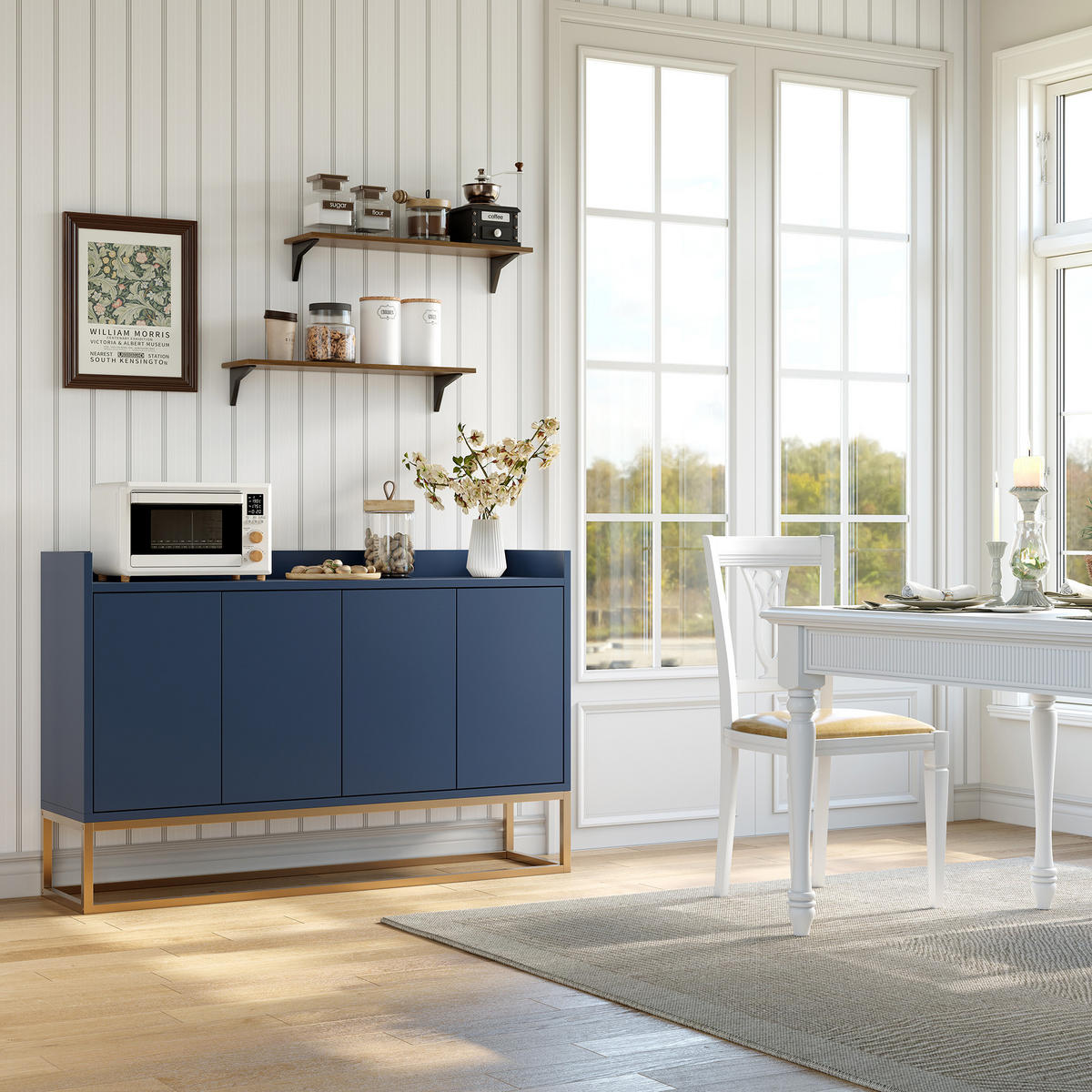 SIDEBOARD, 120/80/30 cm, mit 4 Türen, MDF, blau - Blau, Holz/Metall (120/80/30cm) - GENKI LIVING
