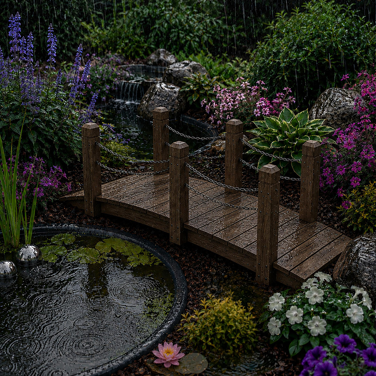 GARTENBRÜCKE Braun Tannenholz Ketten 55x150x67 cm - Braun, Holz/Metall (67/150/55cm) - Relaxdays