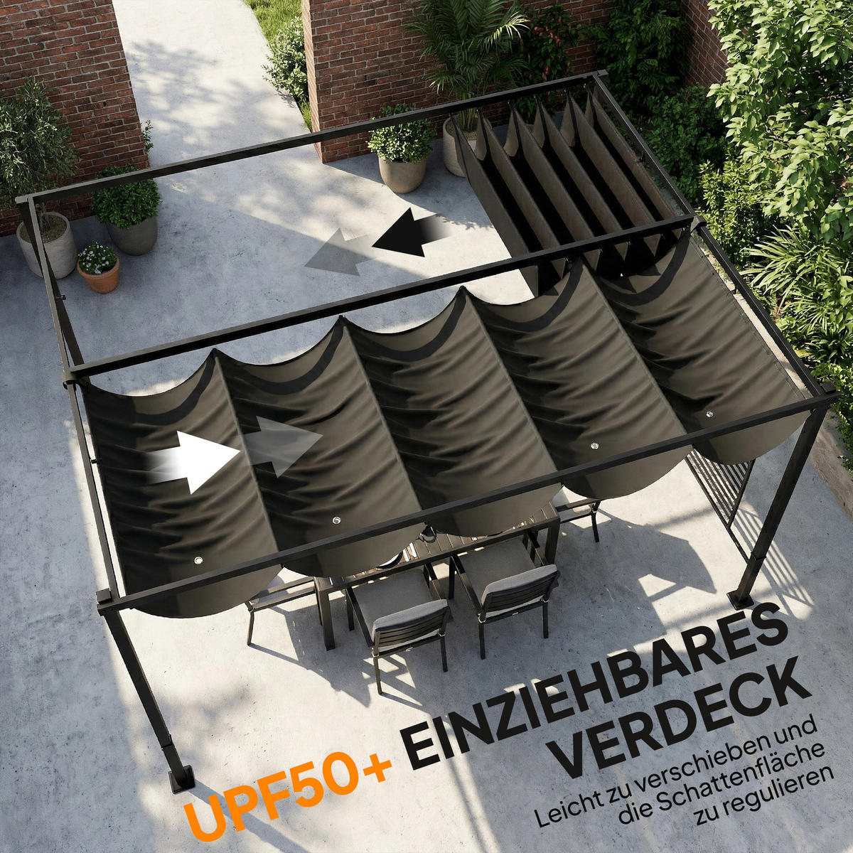 PERGOLA Stahl Polyester Dunkelgrau - Dunkelgrau/Schwarz, Textil/Metall (297/220/387cm) - Outsunny