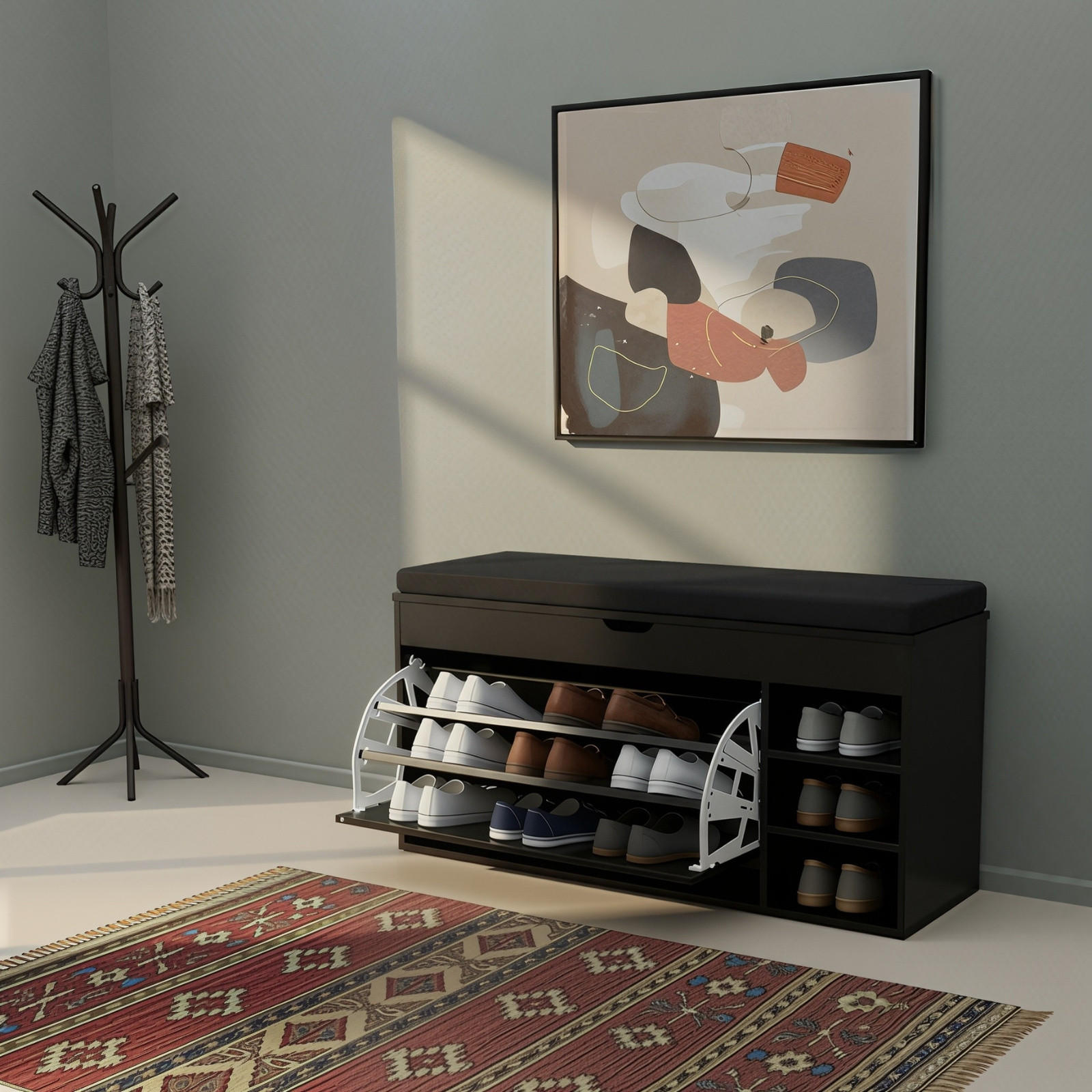 SCHUHSCHRANK Gradia 100/34/50 cm Sitzfläche ausziehbar - Schwarz, Holzwerkstoff (34/50/100cm) - BOXIMO