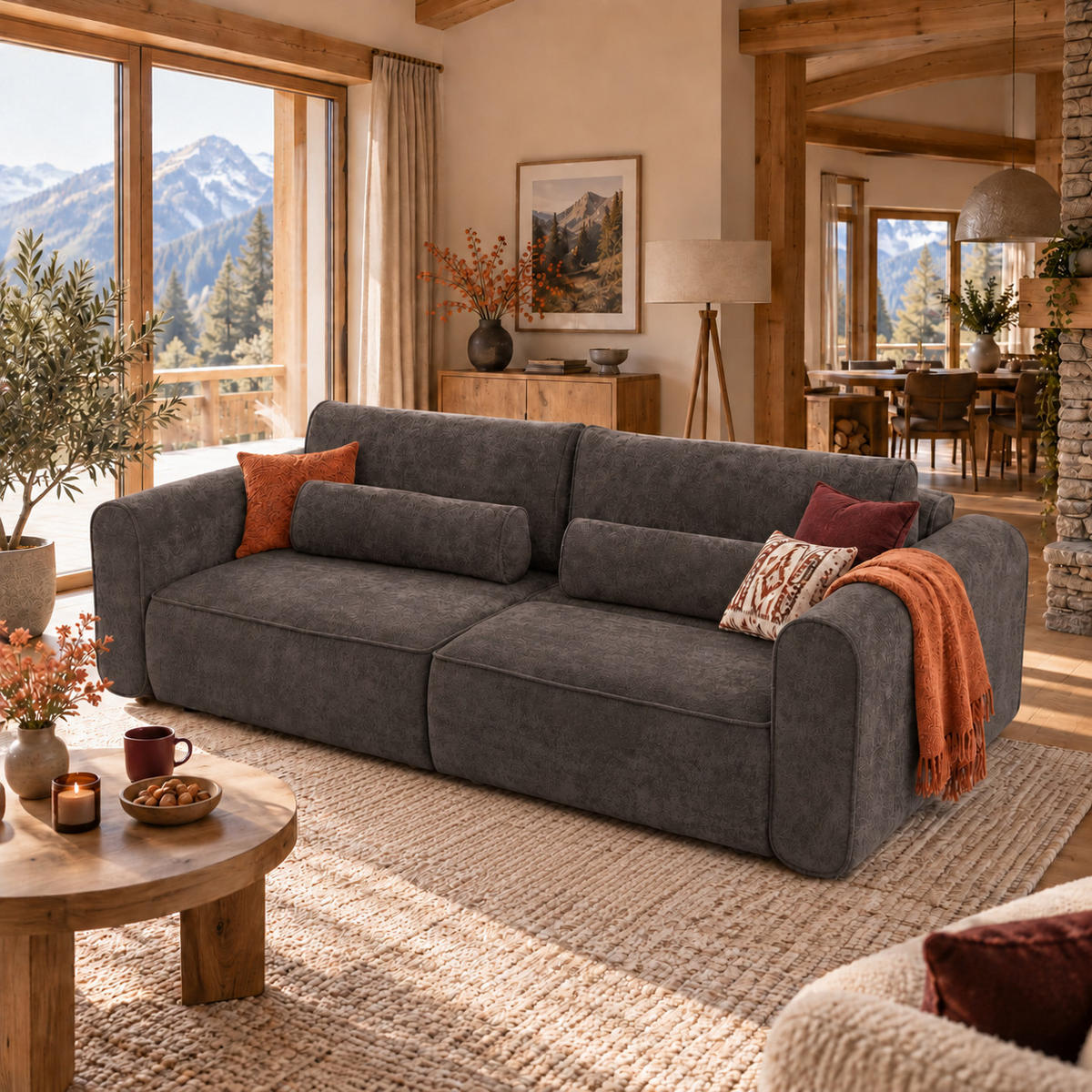 ECKSOFA MOTION mit Schlaffunktion 130x200 Webstoff Braun - Schwarz/Braun, Holz/Textil (250/166cm) - Muffo