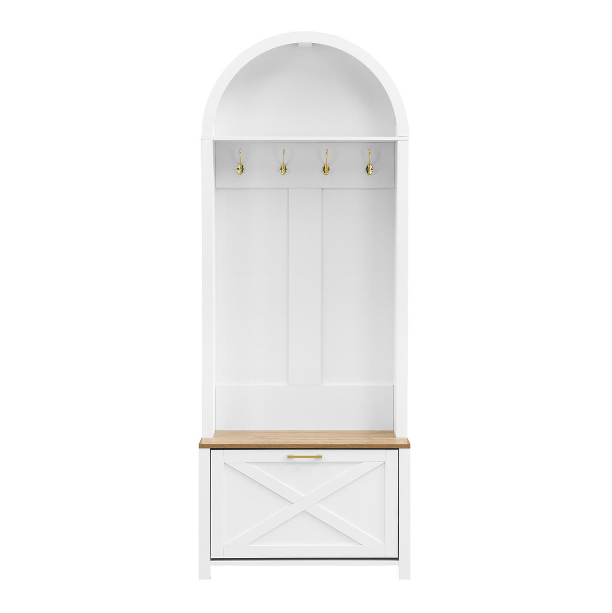 GARDEROBENSCHRANK 75/35/195 cm aus MDF mit Schuhfach und Haken Weiß/Holzfarben - Weiß, Holzwerkstoff (35/195/75cm) - Modenvie