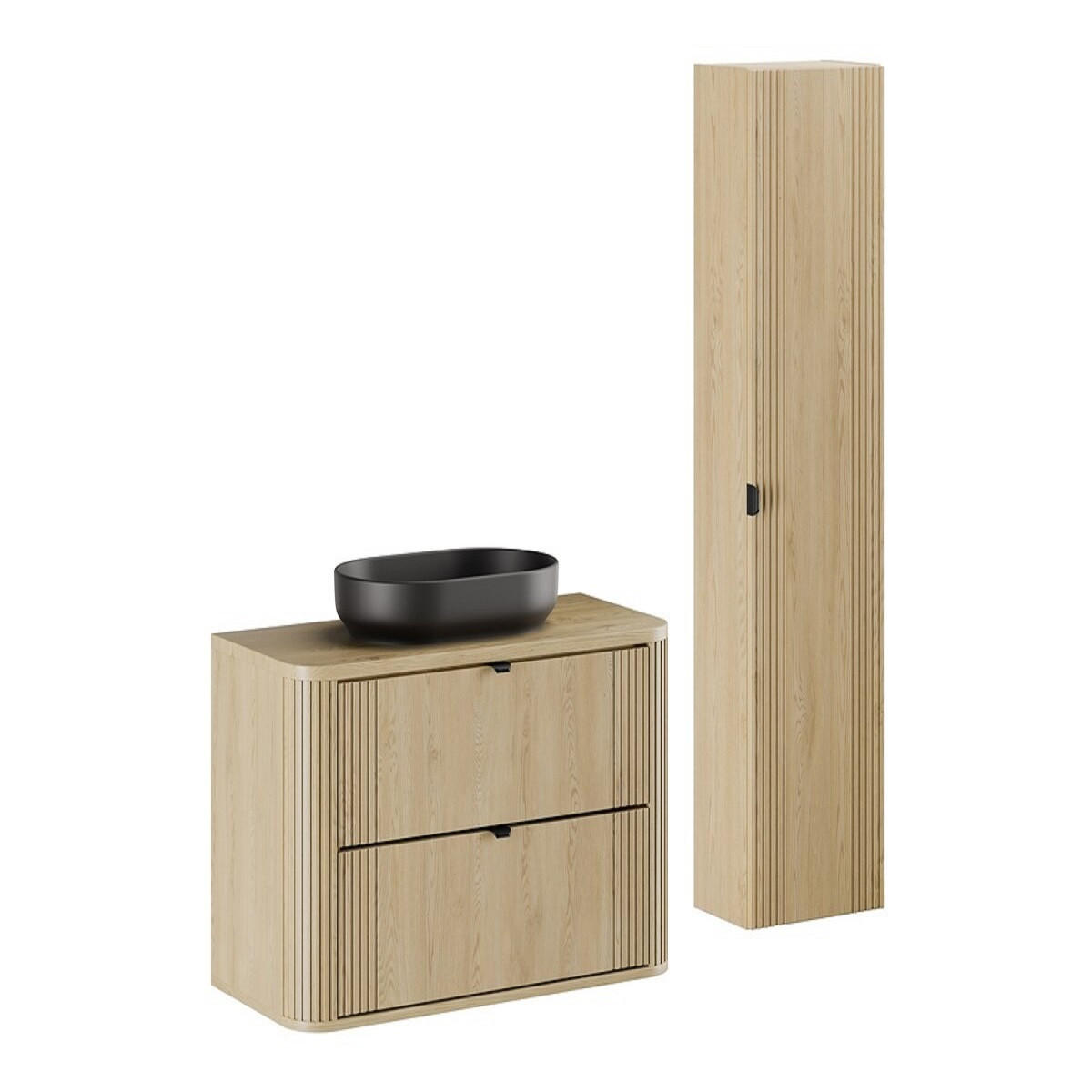 BADMÖBEL-SET 4 Teile - Ovalia Cremona O BM402 in Cremona-Eiche - Eichefarben/Schwarz, Holz/Keramik (100/140/46cm)