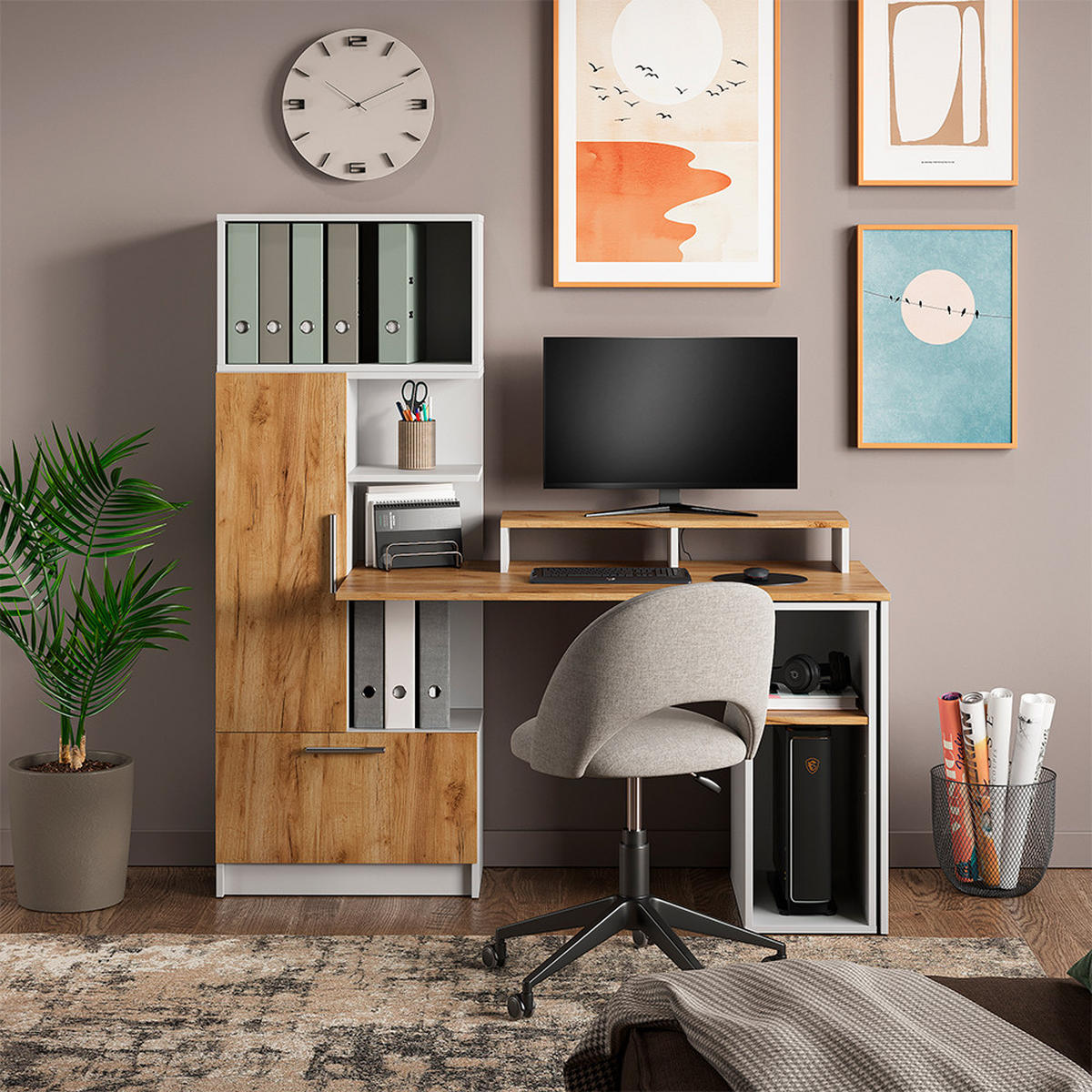 PÍSACÍ STÔL Tomy, biely/Dub Goldkraft, 150 x 59 cm Sada 4 ks - biela/dub medový, kompozitné drevo (59/150/120cm) - Vicco