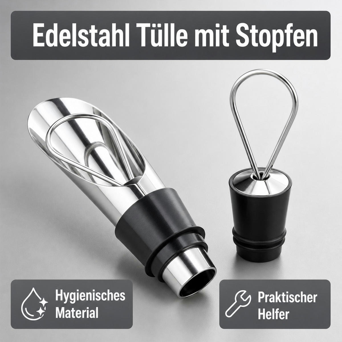 TÜLLE mit Stopfen - Save & Stop - Edelstahlfarben, Metall (9.5/17/3cm) - ich-zapfe