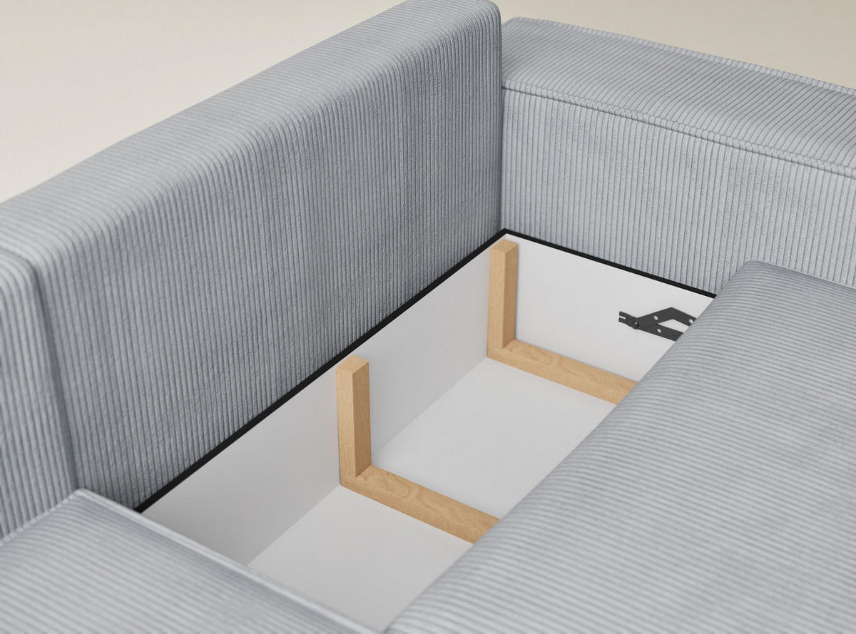 ECKSOFA MIT SCHLAFFUNKTION Tonga Hellgrau Samtstoff - Hellgrau/Schwarz, Holz/Holzwerkstoff (105/225cm) - Maison de Reve