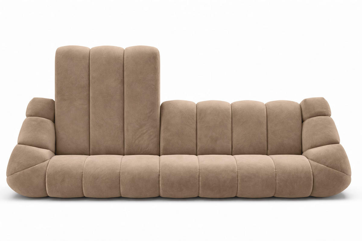 ECKSOFA Modulare L-Form, Veloursstoff Bluvel, Latte, Links, CROISSANT XL - Hellbraun, Holz (340/190cm) - Kaiser Möbel