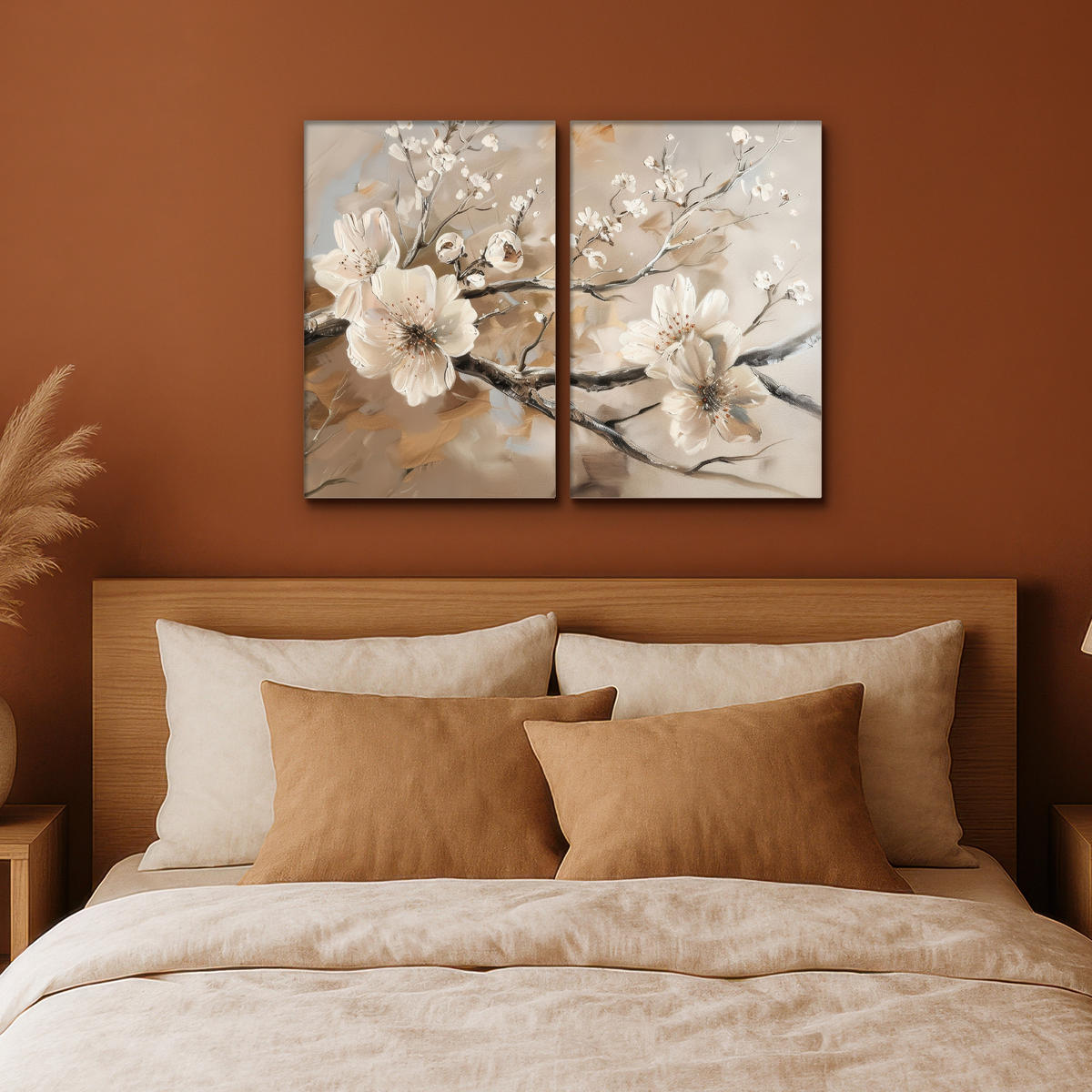 LEINWANDBILD 2er Set Blüte - Beige - Abstrakt - Blumen 80x60 cm - Hellbraun, Textil (80/60cm) - MuchoWow