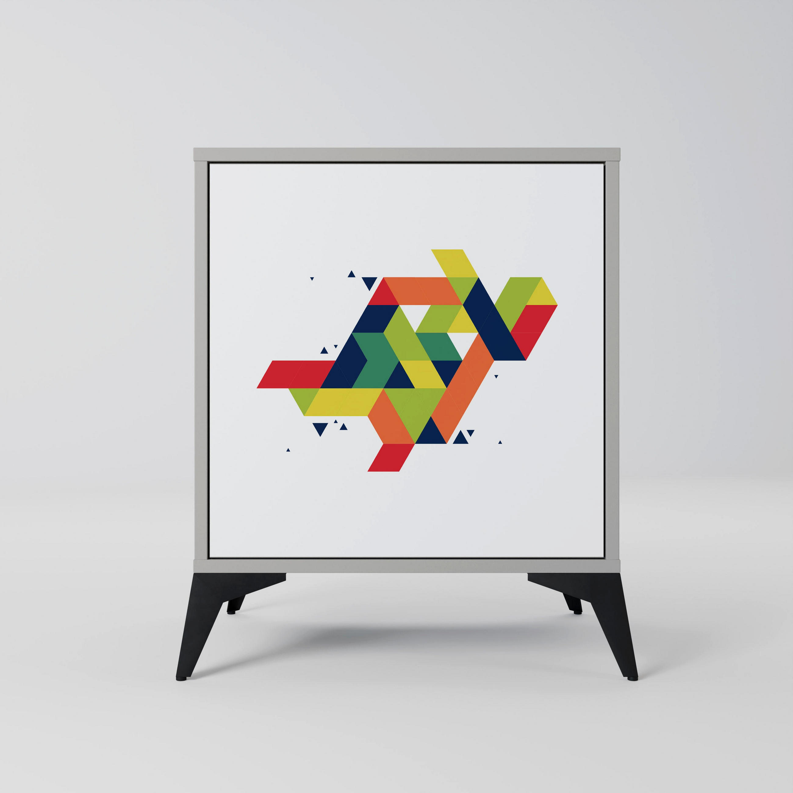 SIDEBOARD FUTURE SIGN, Grau, 57,5x42x70,5 cm, Schwarze Metall-Sternfüße - Multicolor/Schwarz, Holzwerkstoff/Metall (57.5/70.5/42cm) - SpaceRebels