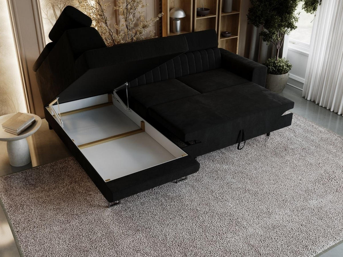 ECKSOFA Berona Schwarz Links - Schwarz, Holz/Textil (255/190cm) - Graingold