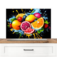SPRITZSCHUTZ KÜCHE Obst - Graffiti - Bunt - Orange - Erdbeere - Abstrakt 90x60 cm - Orange, Metall (90/0.3/60cm) - MuchoWow