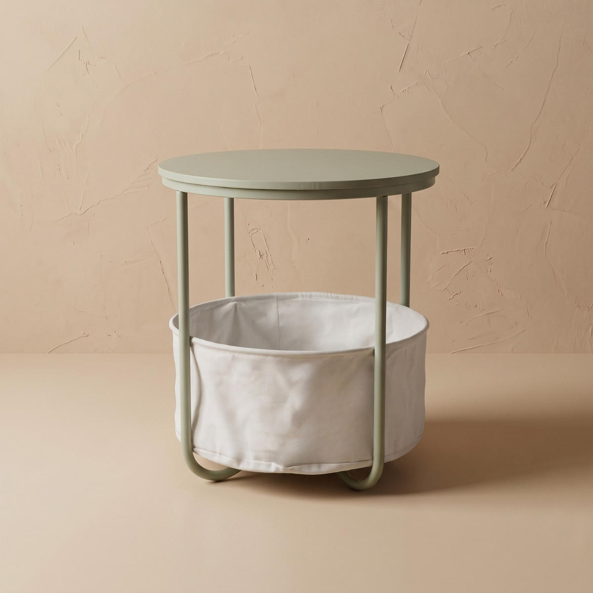 BEISTELLTISCH mit Korb rund Grün 45/45/50 cm - Grün, Metall (45/45/50cm) - SCENA LIVING