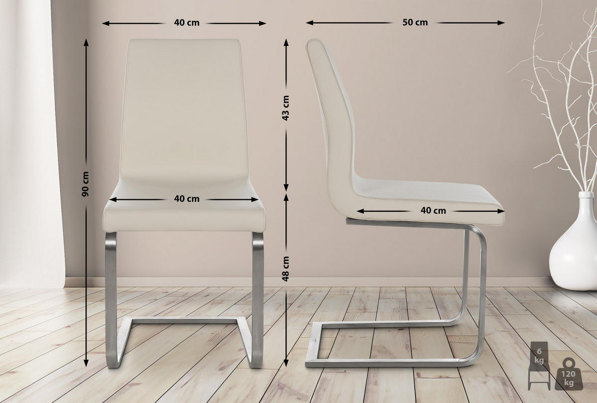SCHWINGSTUHL Lederlook Creme - Edelstahlfarben/Creme, Textil/Metall (40/90/50cm) - CLP