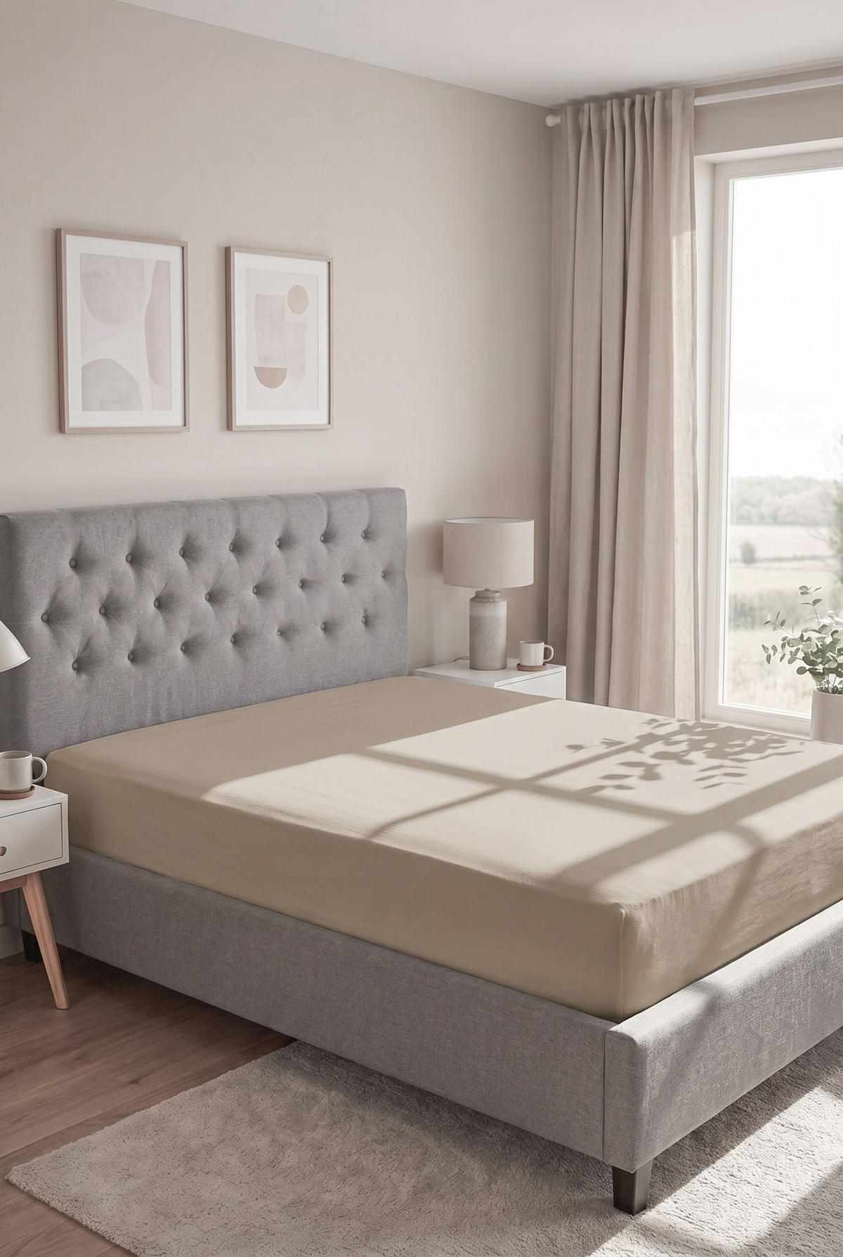 SPANNBETTTUCH Premium Jersey taupe, 140x200 cm - 160x200 cm - Taupe, Textil (160/200cm) - biberna