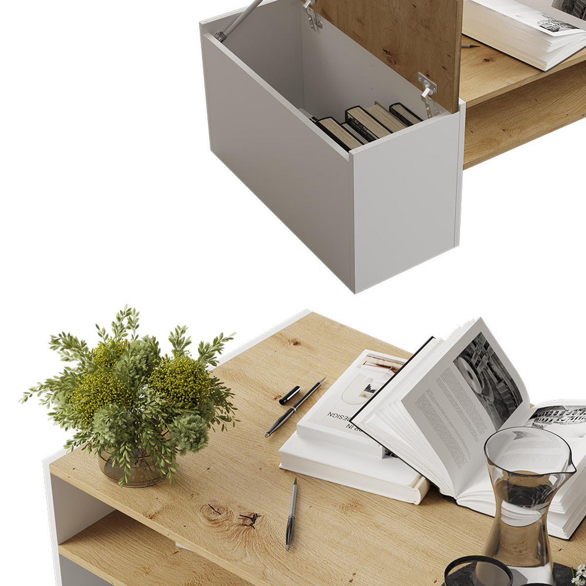COUCHTISCH Rubby Artisan Eiche/Weiß 110 x 60 cm - Eiche Artisan/Weiß, Holzwerkstoff (60/110/36cm) - Vicco