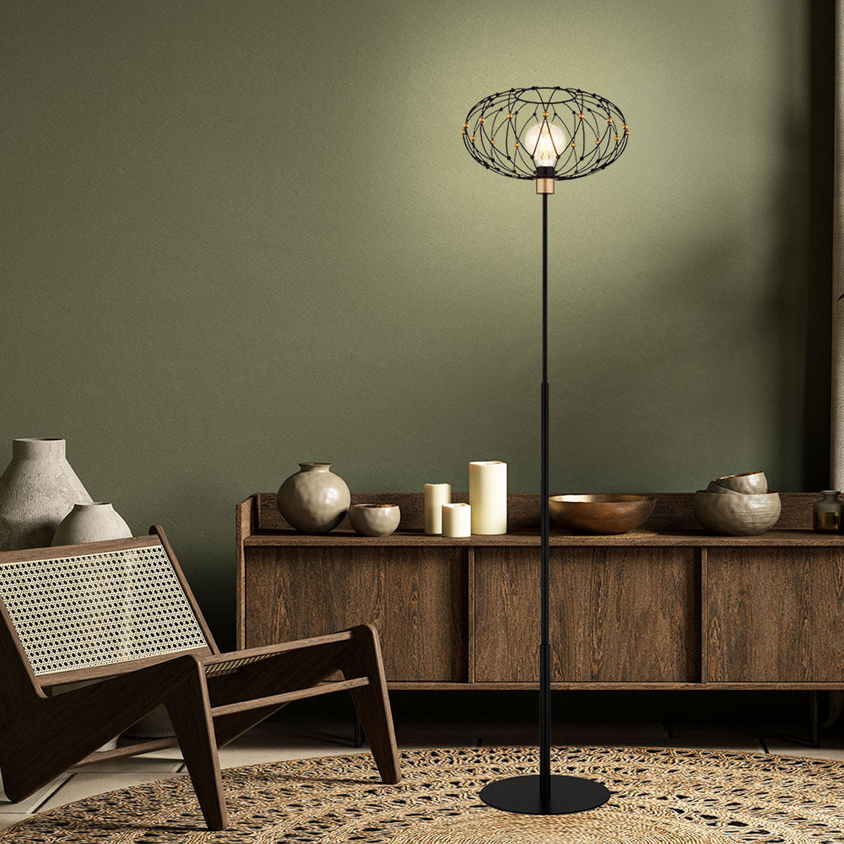 LED STEHLEUCHTE GREYS Schwarz Goldfarben - Schwarz, Metall (40/40/162cm) - Globo Lighting