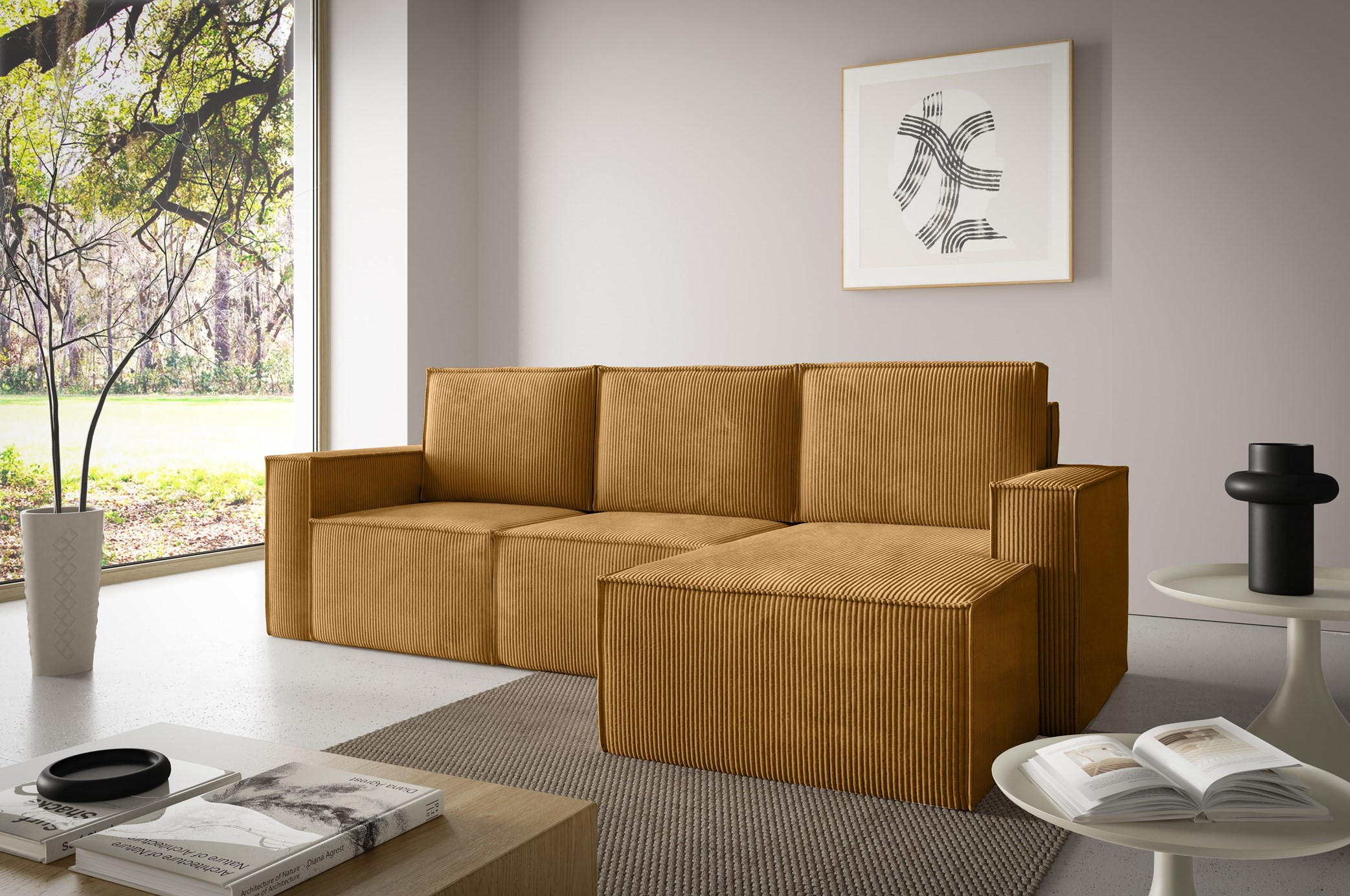 ECKSOFA Orto Gelb, Dreisitzer Kordecksofa rechte seite - Gelb, Holzwerkstoff/Textil (180/142cm) - Bettso