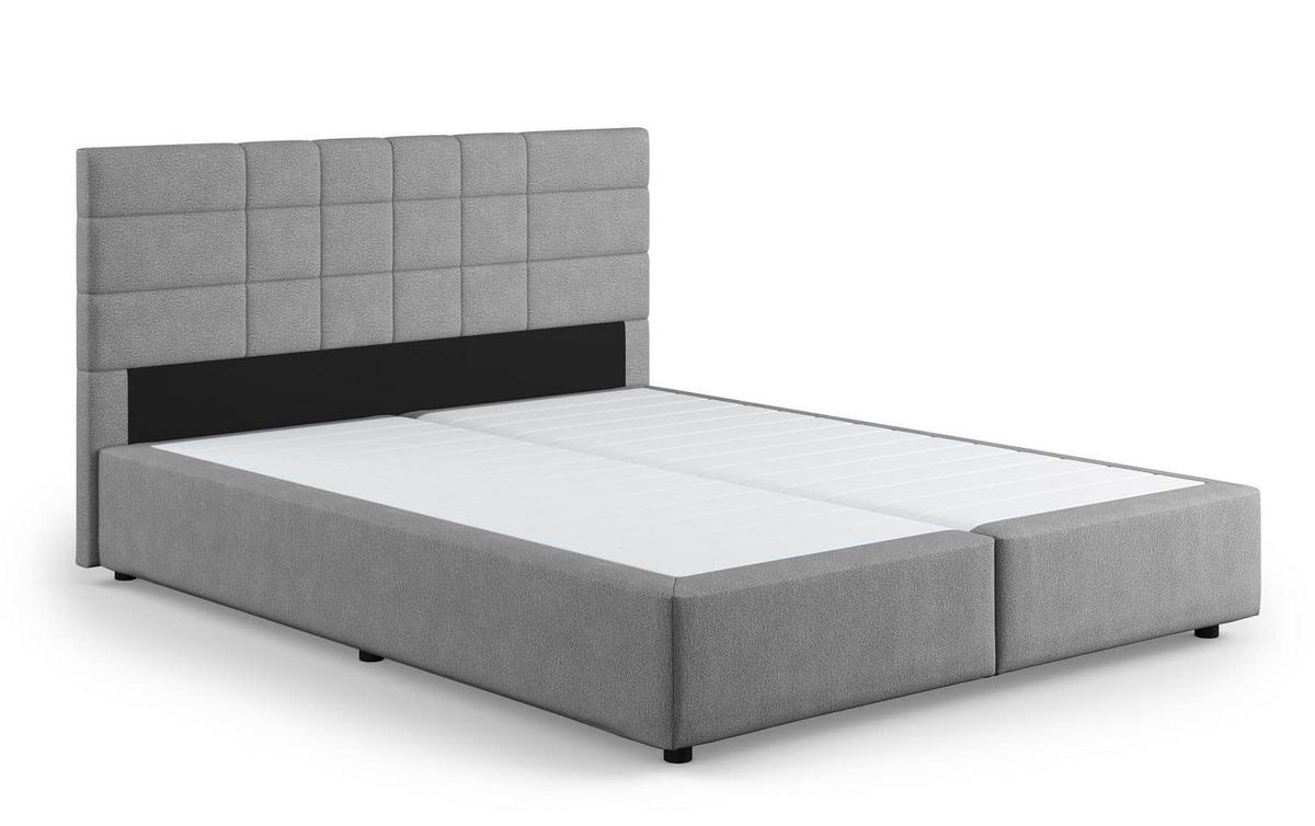 BOXBETT 140/160/180x200 – inkl. Topper, 7‑Zonen Taschenfederkern-Matratze, New York-Stoff - Hellgrau/Schwarz, Holz/Kunststoff (180/200cm) - Cotta