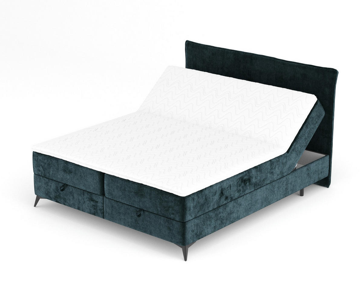 BOXBETT Peru Türkisfarben 160/200 cm im Chenille-Stoff - Türkis/Schwarz, Holz/Holzwerkstoff (160/200cm) - Maison de Reve